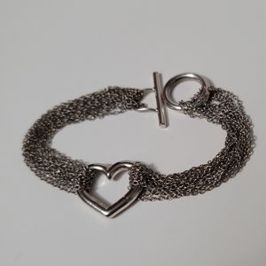 Multi-strand open heart toggle clasp bracelet